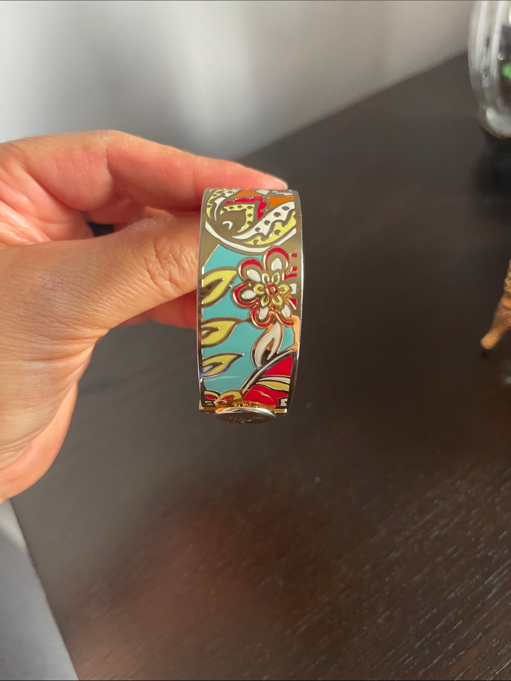 Spartina 449 Gold-Tone Floral Enamel Cuff in Red and Aqua - Picture 4 of 6